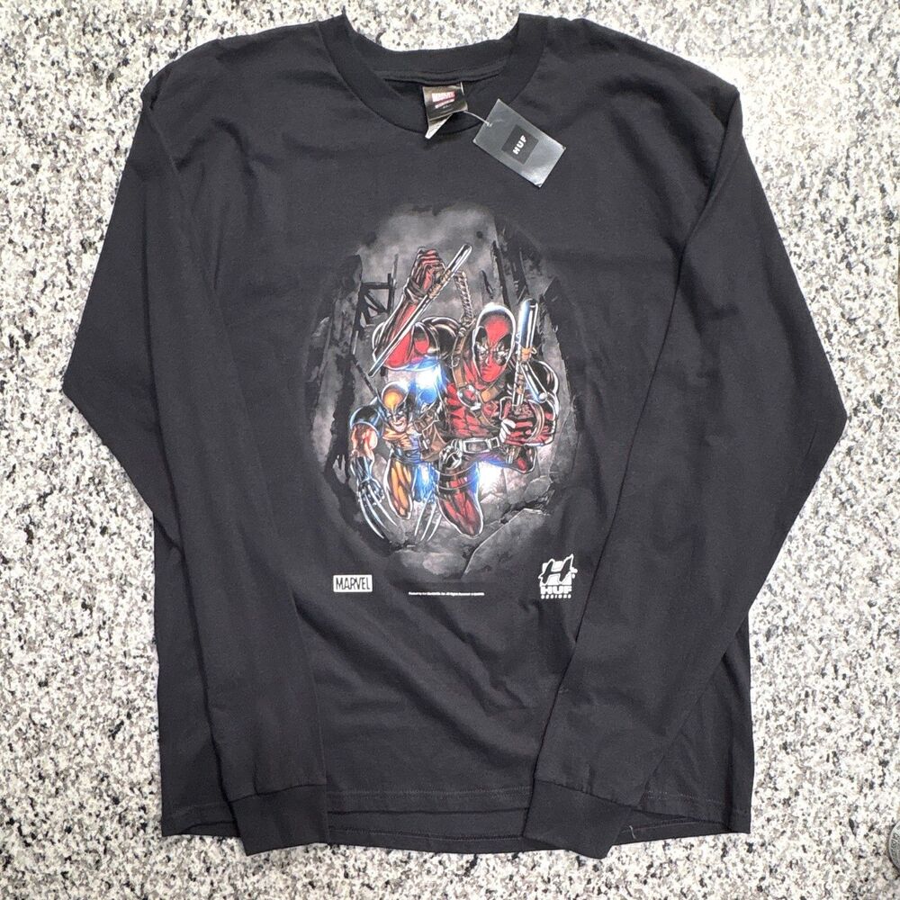 HUF x Marvel Deadpool & Wolverine Long Sleeve Shirt Mens XL NWT Hack n Slash